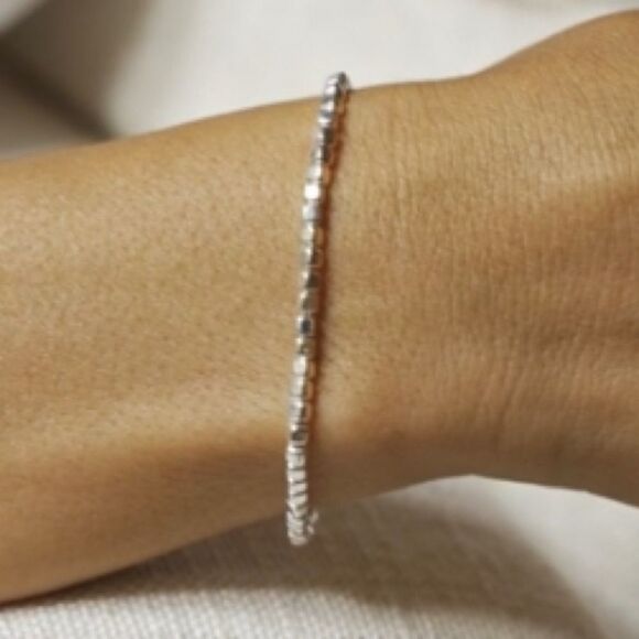 Sterling silver cube bead chain bracelet - Picture 3 of 7